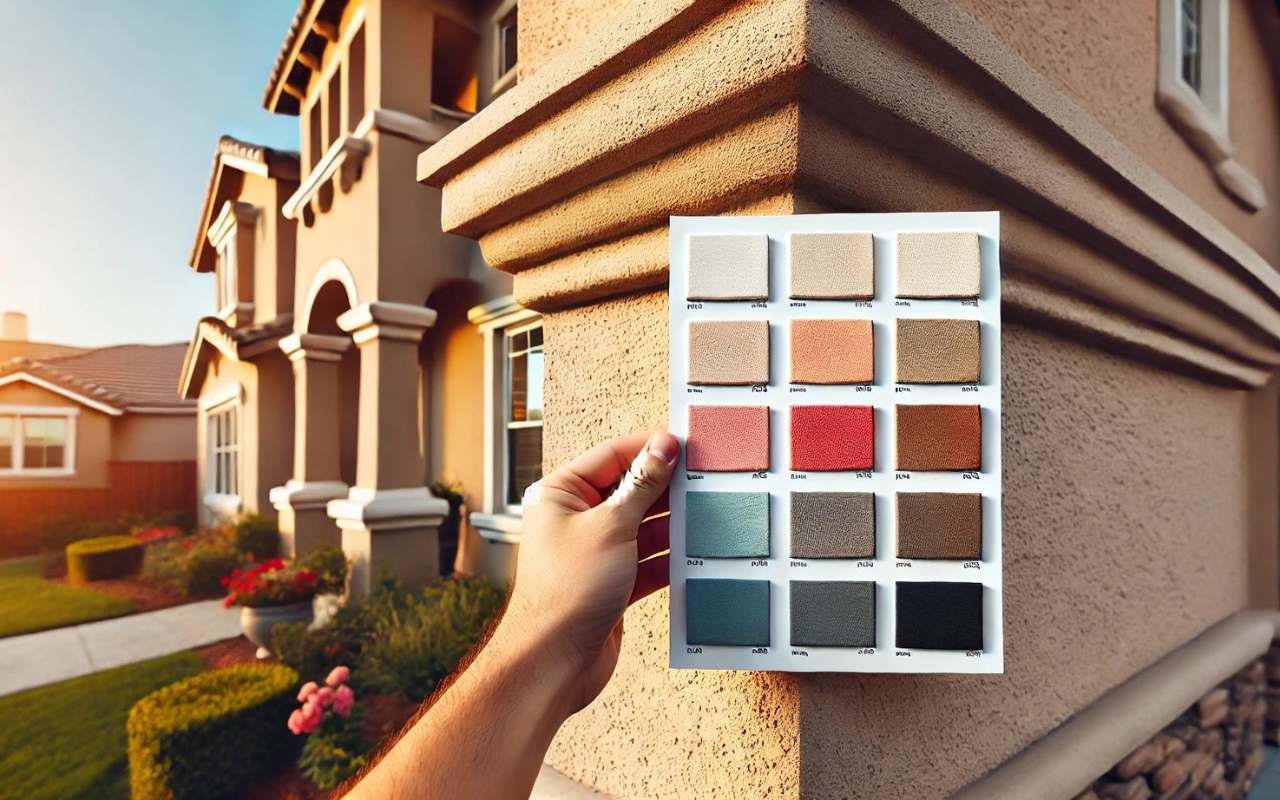 Matching stucco colors to enhance home exterior.